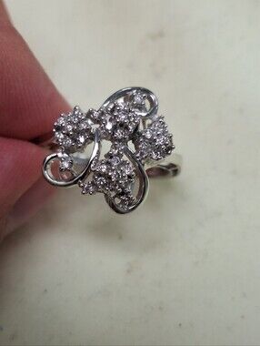 Statement 14k White Gold And Diamond Cluster Right